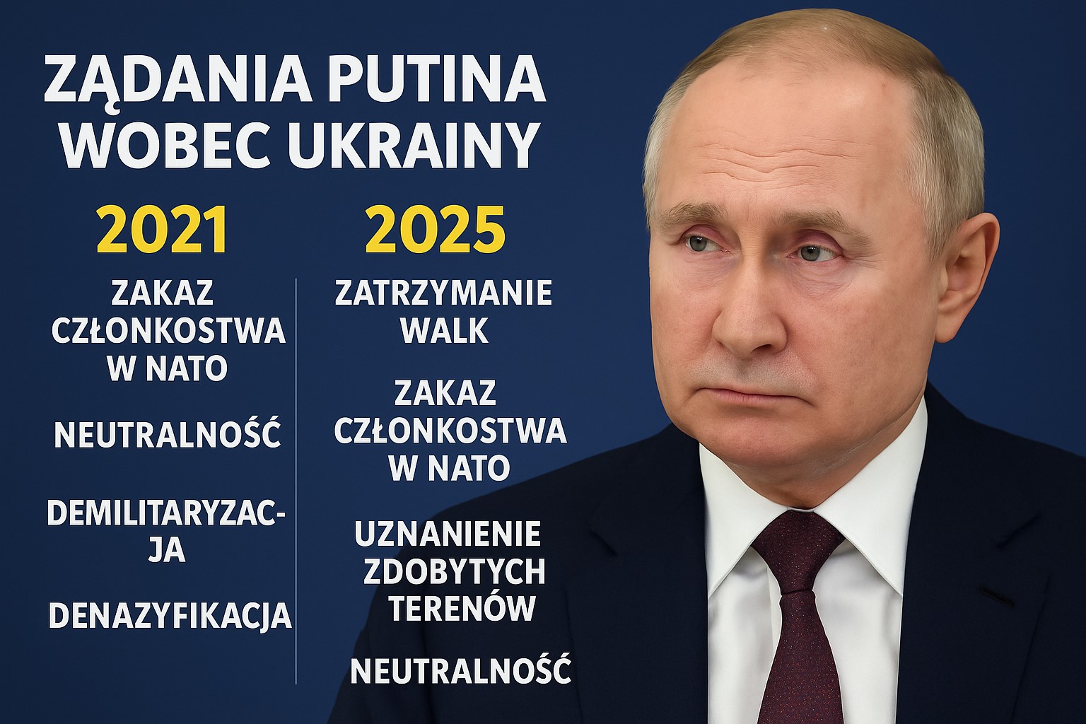 Putin i Ukraina: pełne zestawienie żądań Kremla od 2021 do 2025 roku